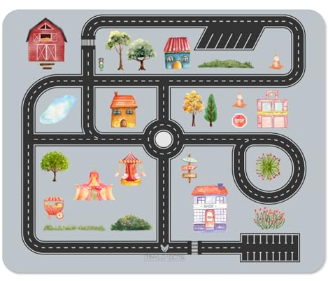 TINYLOADERS Praktische Bodenmatten zum Unterlegen unter Hochstuhl Kinderstuhl Spielmatte Spritzmatte für Kunst Handwerk waschbarer wasserdichter rutschfester Bodenschutz 110 cm x 95 cm Straßenmuster