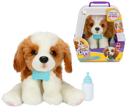 Little Live Pets My Really Real Puppy, Haustier-Spielzeug, 50 Geräusche und Reaktionen, Welpe mit weichem Fell und Augen zum Verschließen, Transportbox und Fläschchen, 4 Jahre, berühmt (LP800000)