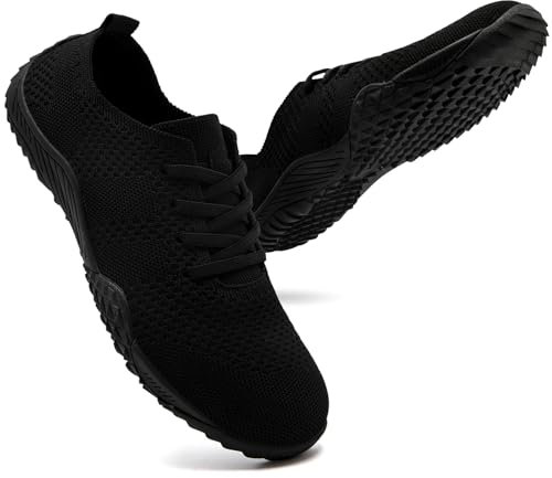 UNQWQZ Barefoot Shoes Femme Confort Ete Tennis Chaussures à Lacets Minimalistes Legeres Marche Sport Pieds Nus De Running Mode Fitness Course Antidérapantes Basket Noir 38