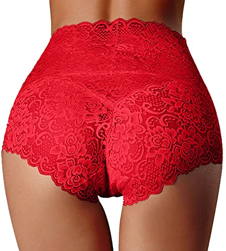 SRZYMJ Unterhosen Damen Spitze Hoher Bund Seamless Panties Seamless Unterwäsche Frauen Sexy Set Taillenslip Baumwolle Schwarz Tangas Set Slips Baumwolle Hohe Taille Strings & Tangas Nahtlos Rot