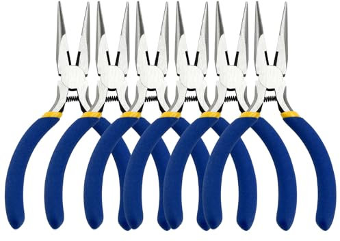 5 Inch Needle Nose Pliers Set, 6 Pack Small Needle Nose Pliers, Jewelry Pliers Set, Long Nose Pliers with Wire Cutter, Mini Needle Nose Pliers for Jewelry Making and Wire Bending (Blue)