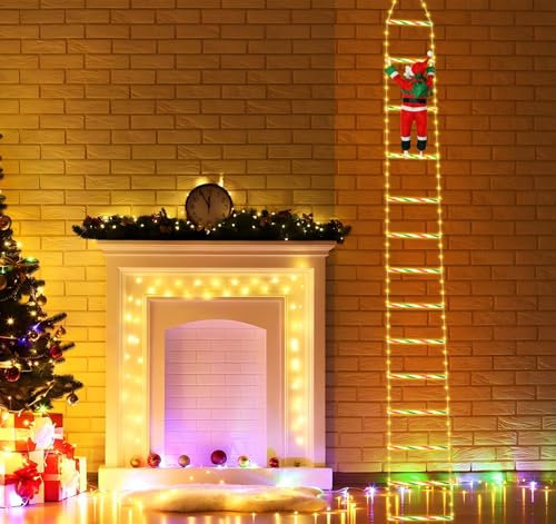 Anstore Weihnachtsmann Leiter 300CM, Santa Claus Nikolaus für Innen Außen Weihnachtsbaum Fenster Weihnachten Deko