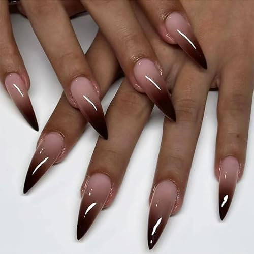 Zmupl Lot de 24 faux ongles Stiletto - En acrylonitrile butadiène styrène (ABS) - Longs - Faux ongles adhésifs - Pour femme
