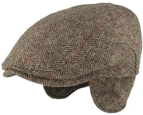 Breiter Herren Winter Schiebermütze mit Ohrenklappen Flatcap Schirmmütze 100% Wolle mit ausklappbarem Ohrenschutz Mütze 64