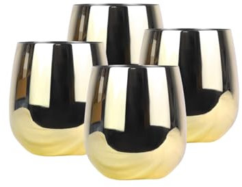 Laurie's Pub and Bar Accessories Set of 4 Stainless Steel Tumbler Glasses | 550ml | Unbreakable, Gin, Cocktail Glasses (Gold)