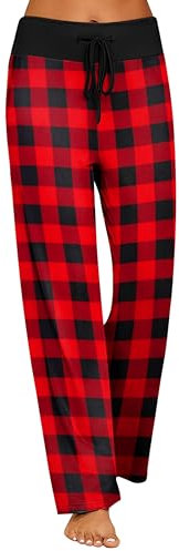 Ekouaer Bas de Pyjama à Carreaux Femme Long Pantalon Pyjama Femme Carreaux Doux Pantalon Décontracté avec Cordon de Serrage Rouge Noir