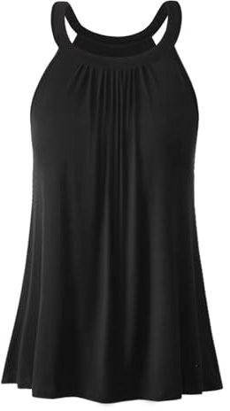 Knuffnee Women Halter Neck Top Built in Bra Tank Tops Flowy Loose Fit Camisole Vest Black XL