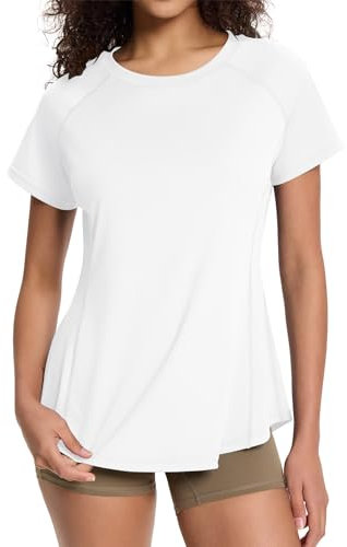 EFFAN Sport Tshirt Damen Fitness Sportshirt Oberteile T-Shirt Yoga Shirt Kleidung Kurzarm Sportoberteil Funktionsshirt Weißes T-Shirt Weiß S