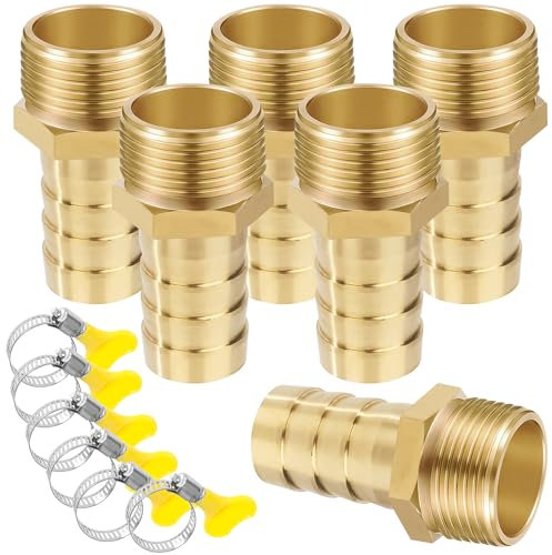 6PCS Raccord Cannelé Laiton Tube Barbelé Droit, 16mm x G3/4 Mâle Filetage Tuyau Coupleur Connecteur Adaptateur avec Acier Inoxydable Tube Pince