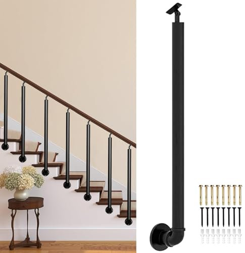Lonmrrton Colonne con colonnine in Ferro Battuto Nero, Ringhiera per Scale Montata Lateralmente per Villa Mansarda Balcone Portico, Ringhiera per Corrimano per Scale Interne all'aperto(65cm(25.6in))