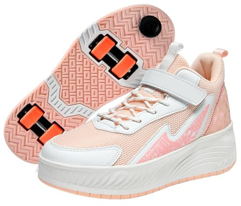 LIWLLIUA Schuhe mit Rollen für Kinder/Erwachsene 2-in-1 Rollschuhe Sneaker Turnschuhe mit Rollen für Jungen & Mädchen Skateboard- & Sportschuhe für draußen,7755 pink,33 EU