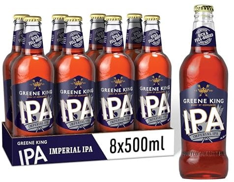 Greene King Imperial IPA Strong Ale 8 x 500ml Bottles – Traditional Strong English Ale, 6% ABV – Full-Flavoured Bitter with Rich Malt & Hoppy Notes – Premium British Beer