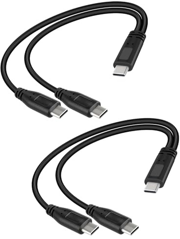 YANBORONSN 2 in 1 Multi USB C Splitter Short Charge Cable (2 Pack) | USB C Male to 2 Type C Male Connector Y Power Supply Cord No Data Transfer