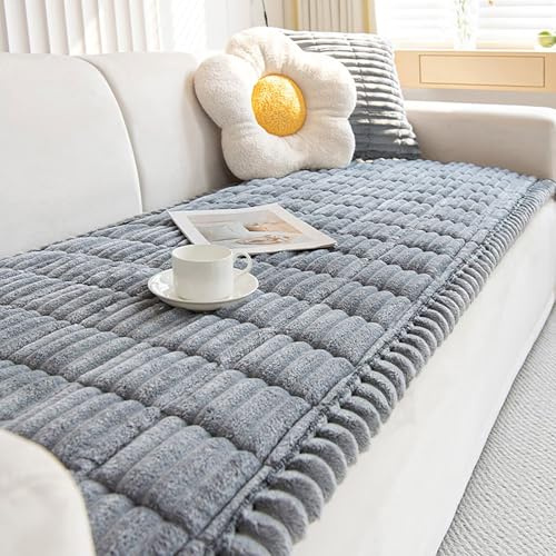 Bezugetop Sofa überzug 1/2/3/4 Sitzer L Form, Cord Couch Überzug Ecksofa rutschfest Hund Katze Antirutsch, Sofadecken für Sitzfläche, Sofa Überwurf, Hellgrau, 70 * 150cm