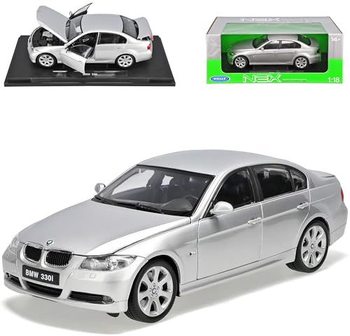 alles-meine.de GmbH B*M*W 3er 330i E90 Limousine Silber 2005-2012 1/18 Welly Modell Auto mit individiuellem Wunschkennzeichen