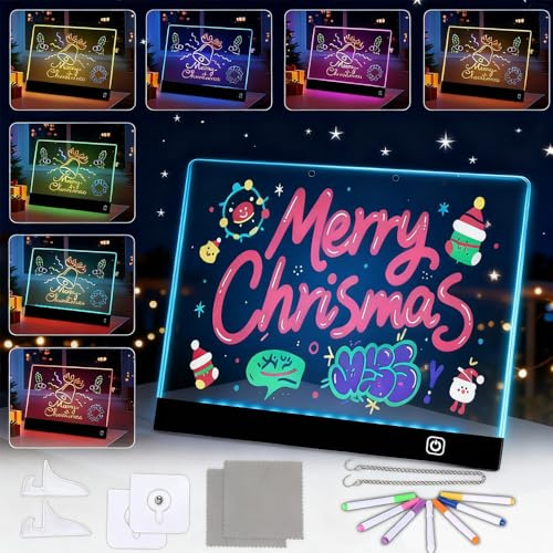 LED Zeichenbrett,LED Notiztafel mit Farben Aufhängbar,Leuchtendes led Zeichenbrett, Transparente Acryl Tafel Wiederaufladbare, Leuchtende Doodle Tafel mit 7 Farbmodi für Memo Werbetafel