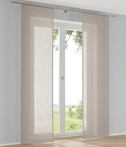 Kutti Schiebegardine Raumtrenner Boston Taupe Leinenoptik Schiebevorhang mit Paneelwagen B 60 x H 175 cm (1 STK)