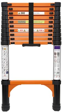 Chanjarhill Scala Telescopica Allungabile Estensibile 3,2 Metri Nero | Ferro, Scala Retrattile di Alta Qualità con Stabilizzatori, Professionale Robusta Portatile, Uso Domestico, Camper e Soppalco