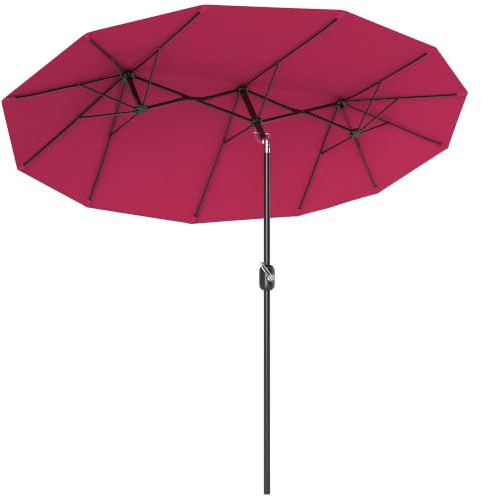 Outsunny Doppelsonnenschirm 295 x 152 cm Neigbar Gartenschirm Weinrot | Handkurbel, Verstellbarer Neigungswinkel, Ovaler Marktschirm, Winddach, Windfest, Terrasse, Pool