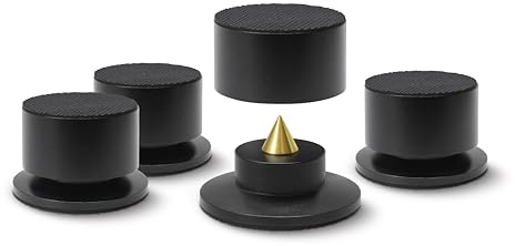 Dynavox BA-4 Highend Absorber 4er-Set, höhenverstellbare Lautsprecher Entkoppler mit Spikes aus Messing, Resonanzdämpfung für Boxen und HiFi-Geräte, Aluminium-Gehäuse, schwarz