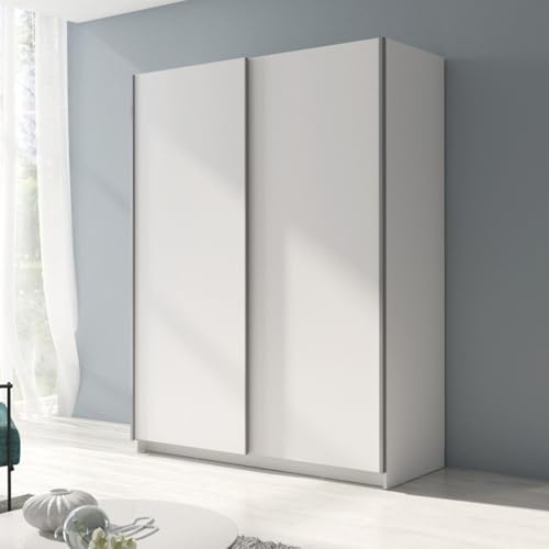 Home Collective Schwebetürenschrank Kleiderschrank Schrank mit Schiebetüren | viel Stauraum mit 4 Einlegeböden & Kleiderstange | modern Schlafzimmer Jugendzimmer Möbel | weiß | 150x198 cm