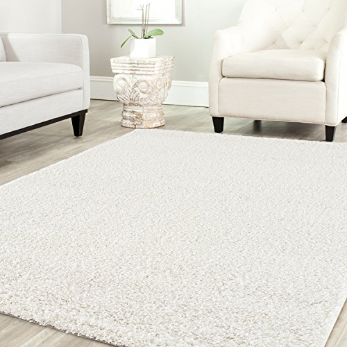 Shaggy Teppich Farbe Hochflor Langflor Teppiche Modern Uni Farben, Farbe:Creme, Maße:200 cm Quadrat