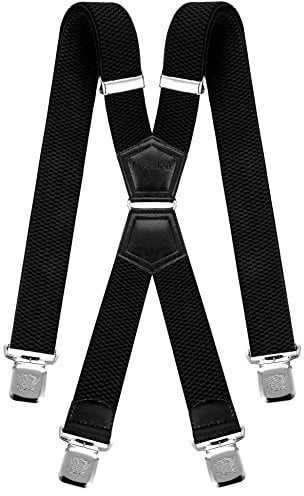 Decalen Hosenträger für Herren mit 4 Starken Clips X Form Lang Eine Größe Passt Alle Verschiedenen Farben, Schwarz, Lange