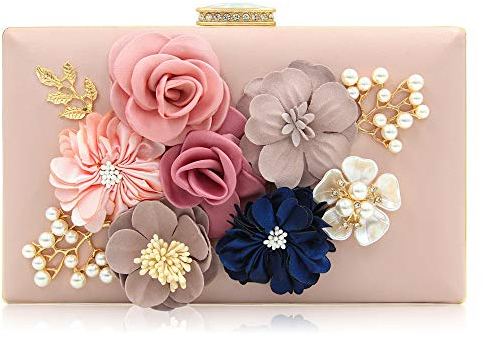 Milisente Damen Clutch Tasche Blumen Abendtasche Hochzeit Bag Elegante Handtasche (Rosa)
