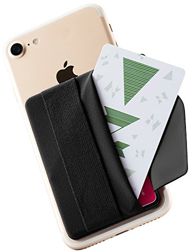 Sinjimoru Phone Grip Card Holder with Flap, Phone Wallet Stick on, Black