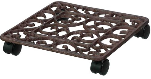 B & S Pflanzenroller Blumeroller Antik Shabby 32 x 32 cm Eckig massivem Gusseisen