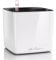 LECHUZA Cube, 16 maceta de riego automático, pequeña, maceta para interiores sin agujeros de drenaje, poliresina, H16 L17 W17 cm, color blanco brillante