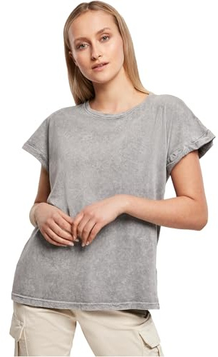 Build Your Brand Ladies Acid Washed Extended Shoulder Tee, Cooles Frauen T-Shirt mit überschnittenen Schultern in vielen Farben erhältlich, Größen XS -5XL