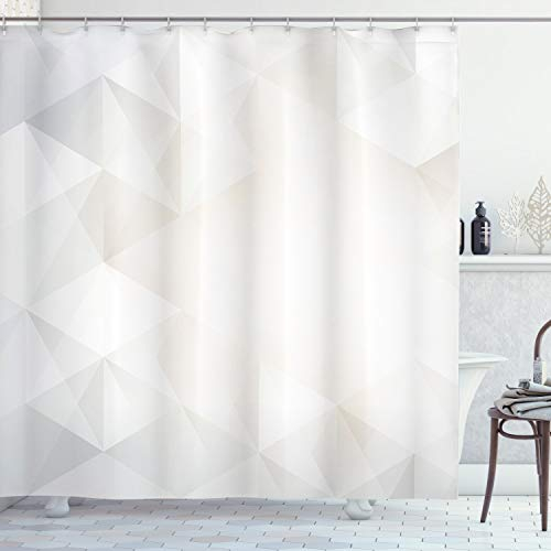 ABAKUHAUS Grau und Weiß Duschvorhang, Polygon Moderne, Stoffliches Gewebe Badezimmerdekorationsset mit Haken, 175 x 220 cm, Pale Grau Weiß