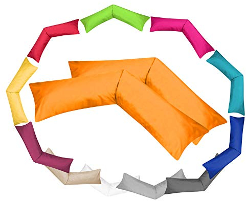 Moon Luxury Linon 2er Pack Kissenbezug für Seitenschläferkissen 40x145 orange, Kissenhülle 100% Baumwolle