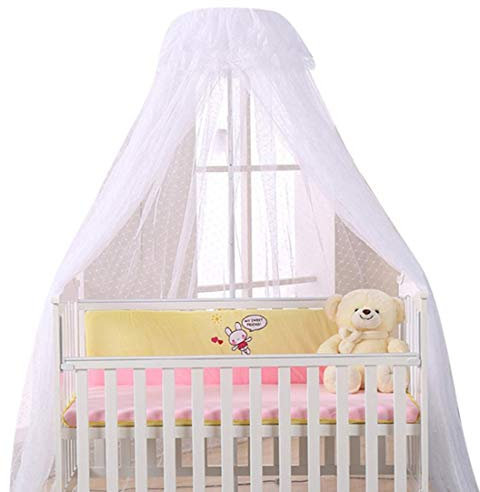 Cielo de cama con soporte de mosquitero para cuna, protector de cama contra insectos arañas, mosquitos, decoración de cuna, blanco con poste blanco;