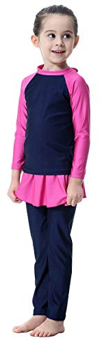 Muslimische Badebekleidung Für Kinder Mädchen Bescheidenen Islamischen Langarm Badeanzüge Schwimmanzug Burkini Schwimmbekleidung Hijab Abaya Dubai Arabisch Türkisch Muslim Blau 9-10 Jahre