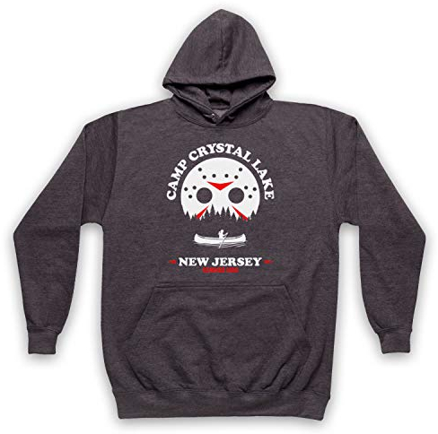 My Icon Art & Clothing Friday 13th Camp Crystal Lake 1980 Jason Voorhees Mask Erwachsenen Kapuzensweater, Holzkohle, 2XL