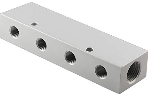 Fittingteile - Aluminium Verteilerleiste Verteilerblock Druckluft Wasser Fittinge (4x Abgänge - G 1/4 - 2 Eingang - G 3/8)