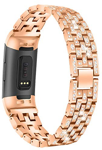 RuenTech Kompatibel mit Fitbit Charge 4 / Charge 3 Armband ErsatzArmband Bänder Riemen Armbänder Metall Ersatzband Damen Herren Edelstahl (Rosegold)