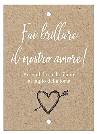 Scintille luminose matrimonio - cartoncini per stelline luminose con cuore carta kraft 40 pz