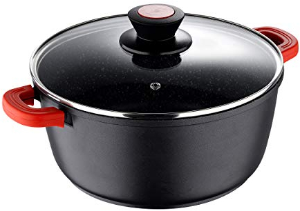 BERGNER Cacerola 28 x 12,5 cm con Tapa Chroma de Aluminio Fundido Apta para induccion, 5 litros, Negro