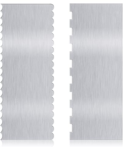 9 Inch Cake Scraper, 2 Pcs Metal Cake Scraper, Double Sided Cake Smoother, Stainless Steel Cake Edge Scraper, Cake Scraper Buttercream Smoother for Baking Measuring Cake Mousse Cream Accessories