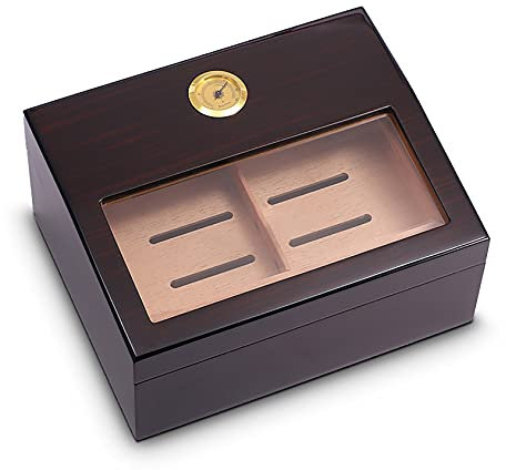 ADFHZB GlassTop Zigarren Humidor Halten 25 Zigarren Spanische Zedernholz Regale/Tray Box mit Luftbefeuchter und Hygrometer Zigarre Geschenkset für Mann (Size : 32x25x15CM)