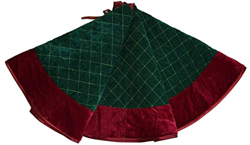 Gireshome Velluto Verde Trapuntato Diamante Reticolo Centro, Bordo Rosso Velluto Albero Di Natale Gonna - 121,9 cm