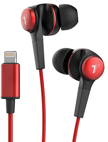 Thore iPhone Earphones (Apple MFi Certified) V120 in Ear Wired Lightning Earbuds (Sweat/Water Resistant) Headphones with Mic/Volume Remote for iPhone 12/13/14 Pro Max - Red