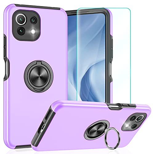 Eingebetteter Ständer für Xiaomi Mi 11 Lite 5G Hülle, (Unzerstörbare Militärische Stoßfestigkeit) Kratzfeste Handyhülle Harte PC Matte Back und TPU Bumper Case Hülle für Xiaomi Mi 11 Lite 5G Violett