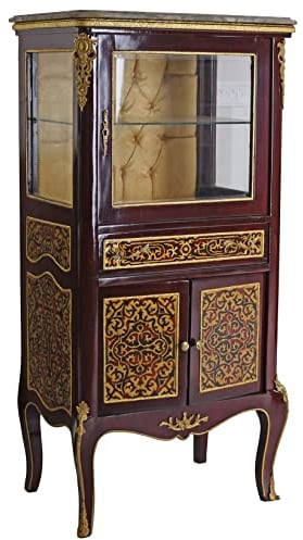 Vitrinenschrank Boulle Schrank Vitrine Holzvitrine 134x64x44 cm Rokoko Möbel Antik bar010 Palazzo Exklusiv