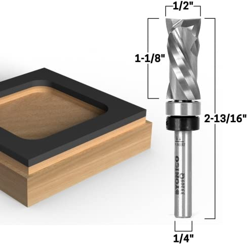 Yonico Flush Trim Router Bits Pattern Bit Compression Ultra-Performance 1-1/8-Inch H X 1/2-Inch D Top Bearing 1/4-Inch Shank 33209q