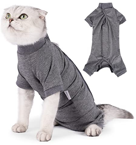 LIANZIMAU Katzenbody Nach Op Katzen Body Für Katzen Operation Langärmlige Einteiler Katzenbekleidung E-Halsband Alternative