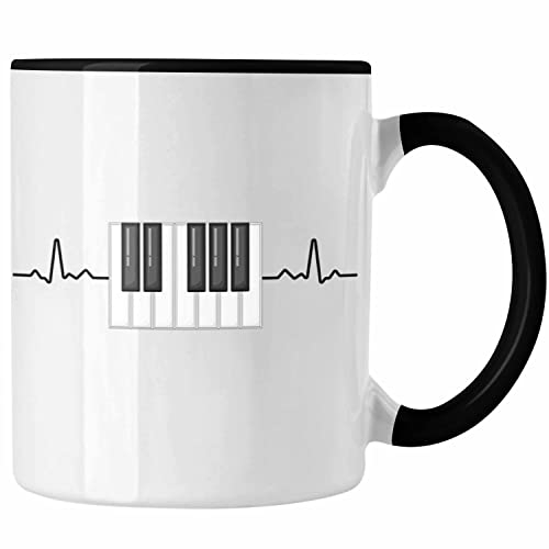 Trendation - Piano Klavier Geschenkidee Heartbeat Pianist Tasse Geschenk Lustige Grafik (Schwarz)